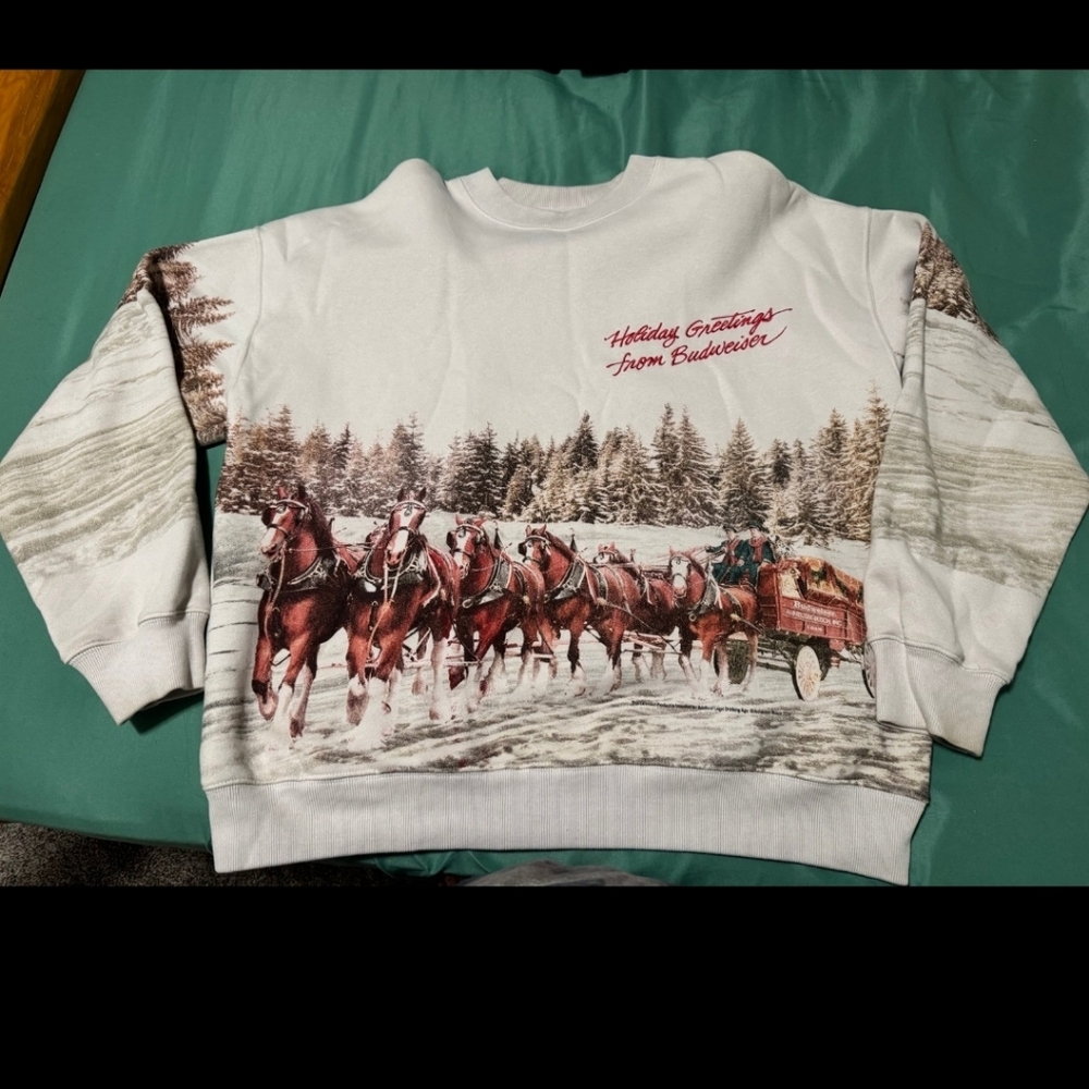 Abercrombie & Fitch Festive Horse-DrawnSweatshirt- Medium SOUGHT AFTER VIRAL - Picture 4 of 9